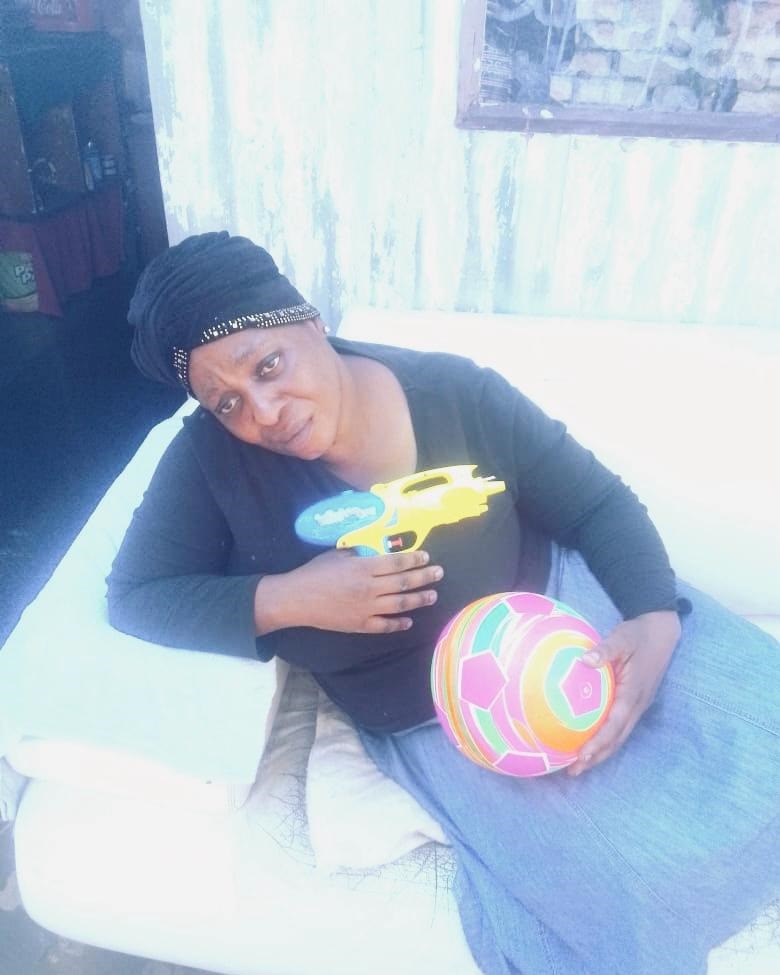 Cynthia Mokoena with her late daughter's favourite toys. 