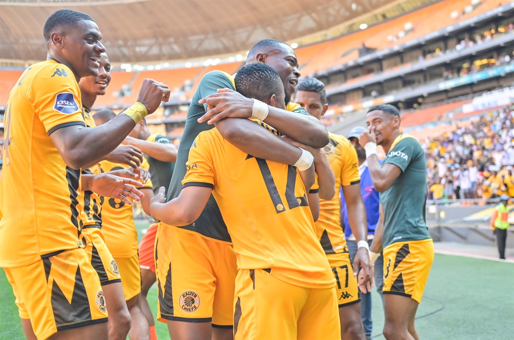 Nkosingiphile Ngcobo of Kaizer Chiefs celebrating after scoring his goal during the DStv Premiership match between Kaizer Chiefs and Richards Bay at FNB Stadium on December 23, 2023 in Johannesburg, South Africa.