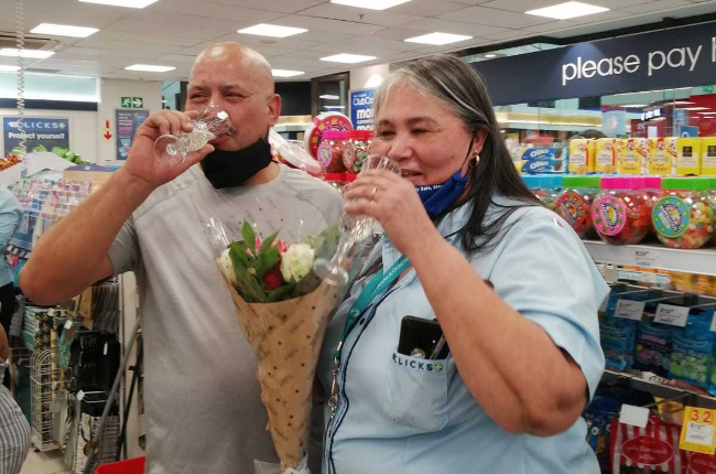 Stephen Claassen’s proposal to his girlfriend, Noleen Gysman, at a retail store went viral online. (Photo: Supplied)