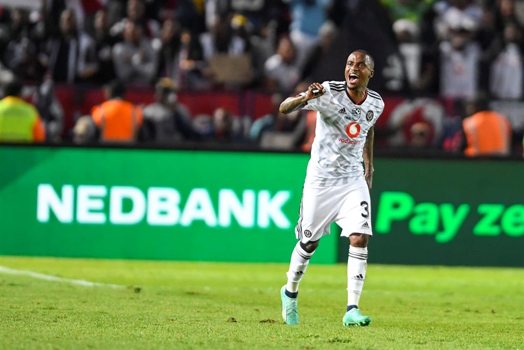 Thembinkosi Lorch celebrates during the Nedbank Cup final match between Orlando Pirates and Sekhukhune United at Loftus Versfeld Stadium on 27 March 2023 in Pretoria, South Africa. 