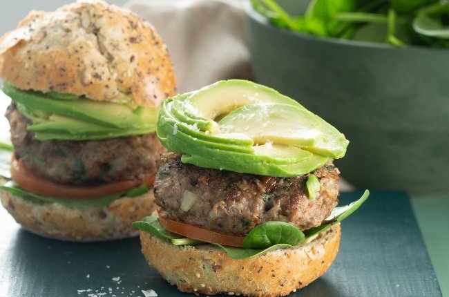 Juicy ostrich and avo burgers