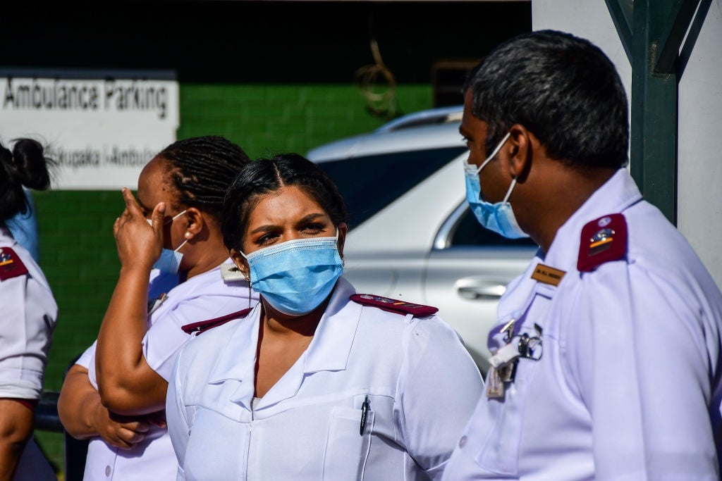 Health workers at a quarantine site in Pietermaritzburg. 