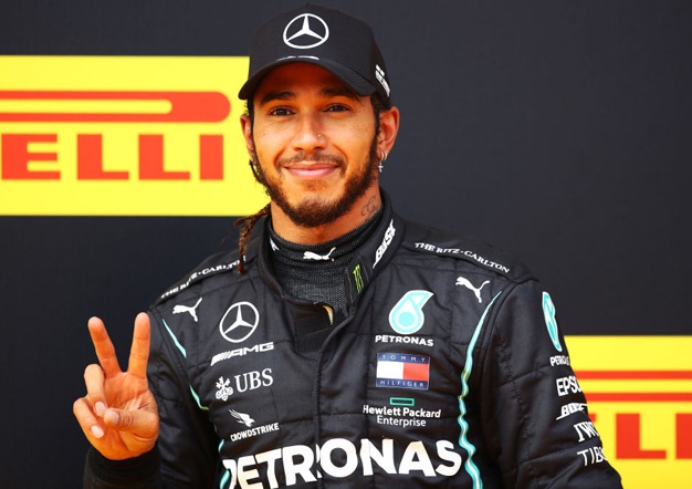 Lewis Hamilton of Mercedes celebrates his 7th pole position in Hungary, and the 90th of his career. (Photo by Mark Thompson/Getty Images)