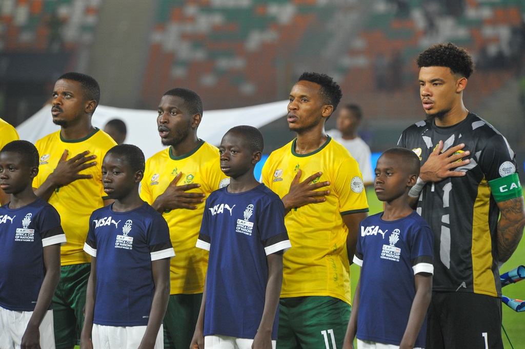 KORHOGO, IVORY COAST - JANUARY 21: South Africa during the TotalEnergies CAF Africa Cup of Nations match between South Africa and Namibia at Stade Amadou Gon Coulibaly on January 21, 2024 in Korhogo, Ivory Coast. (Photo by Segun Ogunfeyitimi/Gallo Images)