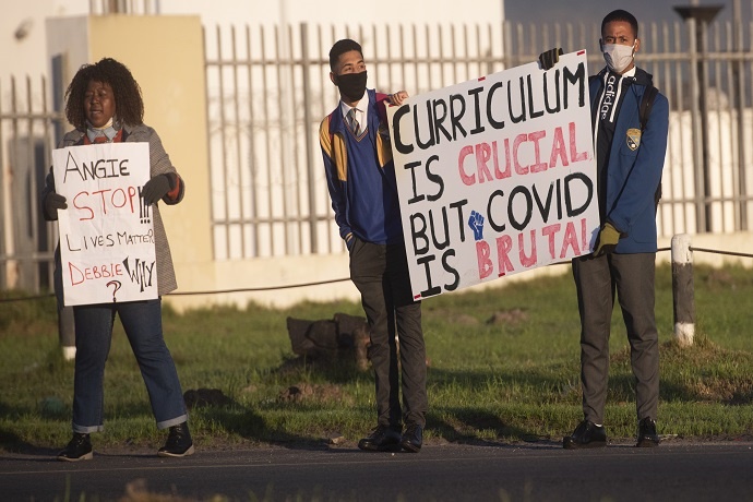 Students protesting school re-opening 