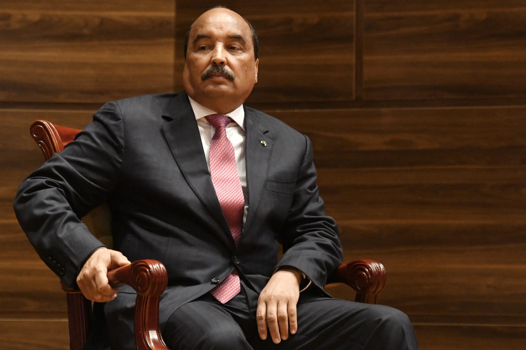 In this file photo taken on 01 August 2019, Mauritania's outgoing president Mohamed Ould Abdel Aziz looks on during a swearing-in ceremony.