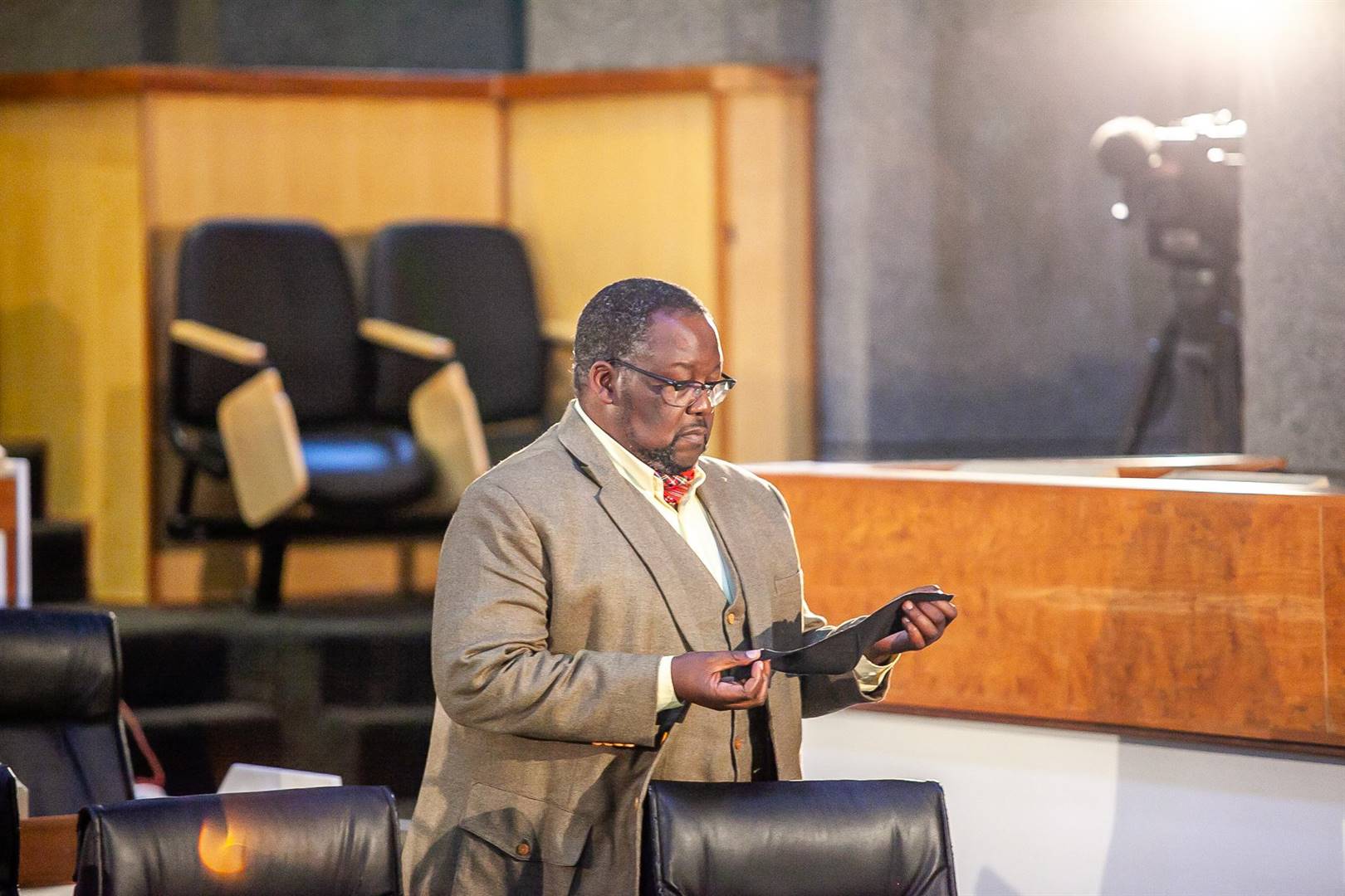 JOHANNESBURG, SOUTH AFRICA - JULY 27: Former police minister Nathi Nhleko testifies at State Capture Inquiry on July 27, 2020 in Johannesburg, South Africa. It is reported that the inquiry heard evidence relating to allegations of corruption at the law enforcement agencies. (Photo by Gallo Images/Sharon Seretlo)Photo by 