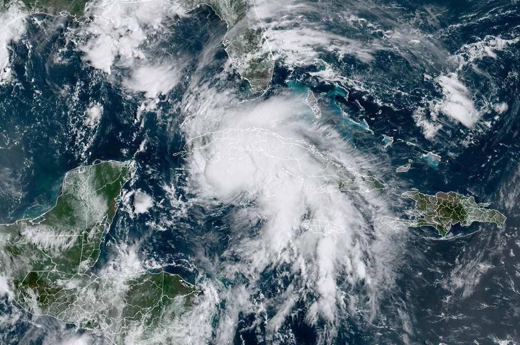 This RAMMB National Oceanic and Atmospheric Administration satellite handout image shows Tropical Storm Ida, on 27 August 2021.