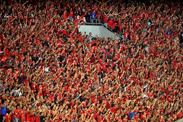 Al-Ahly supporters cheer for their team during the CAF Champions League final football match between Al-Ahly vs Wydad Casablanca at the Borg El Arab Stadium in Alexandria on October 28, 2017 (Photo by Mohamed Mostafa/NurPhoto via Getty Images)