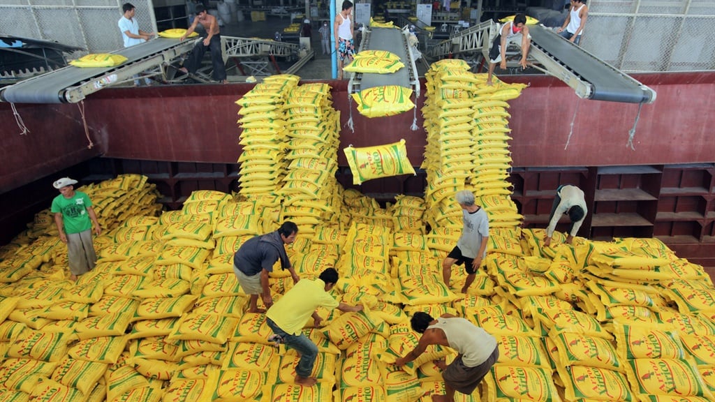 Rice exports being loaded in Thailand (file)