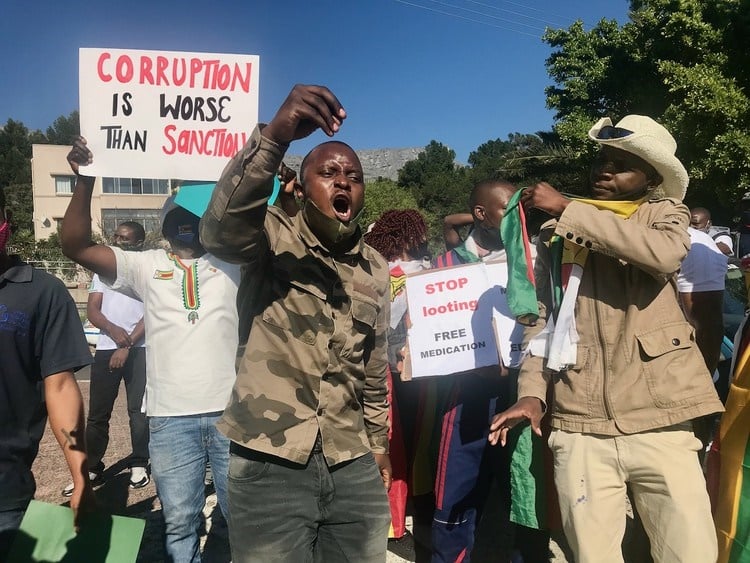 SA-based Zimbabweans protest outside the Zimbabwean Cape Town Consulate.