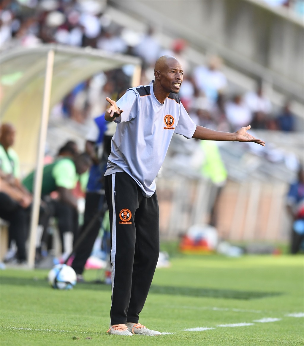 POLOKWANE, SOUTH AFRICA - MARCH 02: Phuti Mohafe coach of Polokwane City during the DStv Premiership match between Polokwane City and Orlando Pirates at Peter Mokaba Stadium on March 02, 2024 in Polokwane, South Africa. (Photo by Philip Maeta/Gallo Images)