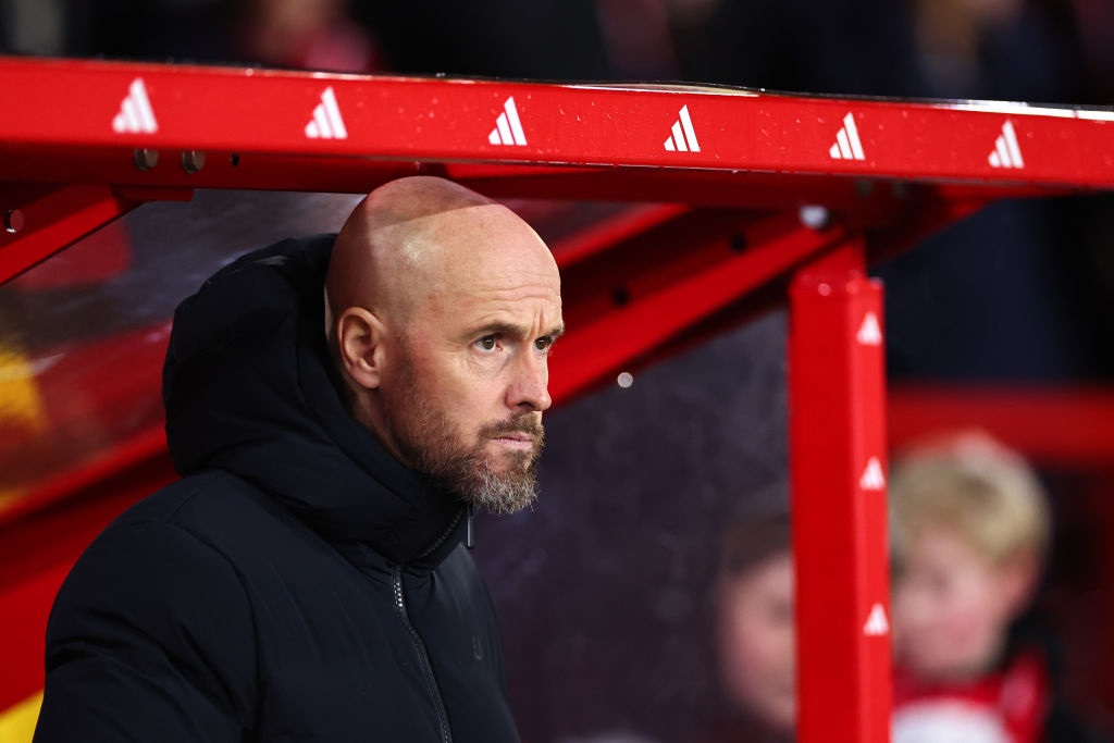 NOTTINGHAM, ENGLAND - FEBRUARY 28: Erik ten Hag the head coach / manager of Manchester United during the Emirates FA Cup Fifth Round match between Nottingham Forest and Manchester United at City Ground on February 28, 2024 in Nottingham, England. (Photo by Robbie Jay Barratt - AMA/Getty Images)