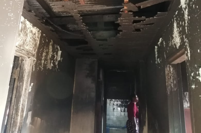 The ceiling of the home in Mitford, in Ntabethemba that was accidentally set on fire. 