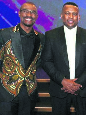 Radio host Bob Mabena, who died of a heart attack on Monday, with Robert Marawa at the Ubuntu Awards in Cape Town. 