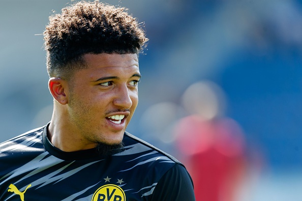  Jadon Sancho of Borussia Dortmund looks on during the pre-season friendly match between Borussia Dortmund and SC Altach at Cashpoint Arena on August 12, 2020 in Altach, Austria. (Photo by Roland Krivec/DeFodi Images via Getty Images)
