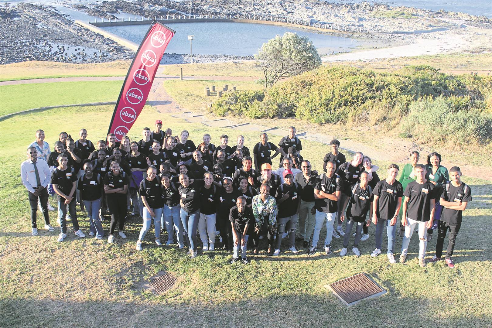 The group of 50 learners, some from as far as Namibia and Germany, attend the Sondeza Afri-Youth Camp at the Ganzekraal Resort, together with their camp facilitators.