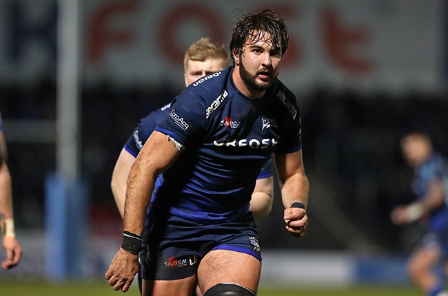 Sale Sharks lock Lood de Jager in action during the Premiership Rugby match against London Irish in Salford on 6 March 2020.