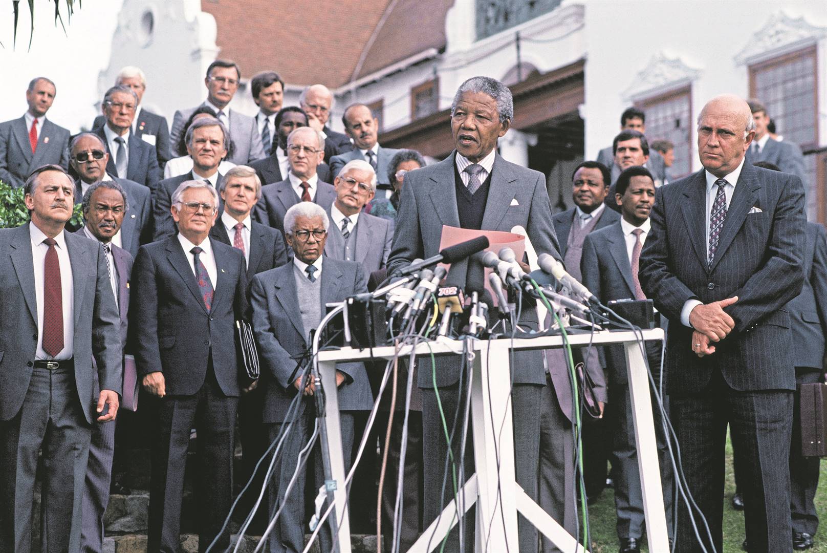 The Groote Schuur Minute was signed by Nelson Mandela, then president of the ANC, and then president FW de Klerk at Tuinhuis in Cape Town on May 4 1990. The document was a commitment by the two parties to resolve the existing climate of violence, as well as a commitment to stability and peaceful constitutional negotiations.