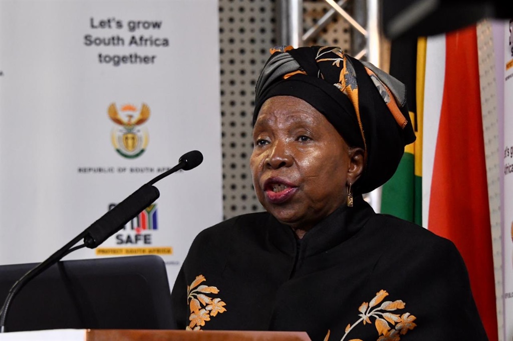 Cooperative Governance and Traditional Affairs Minister Nkosazana Dlamini-Zuma address a media briefing on lockdown regulations.
