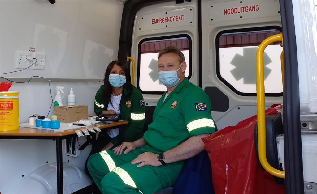 Inside the ambulance on the Vaxi Taxi pop-up site
