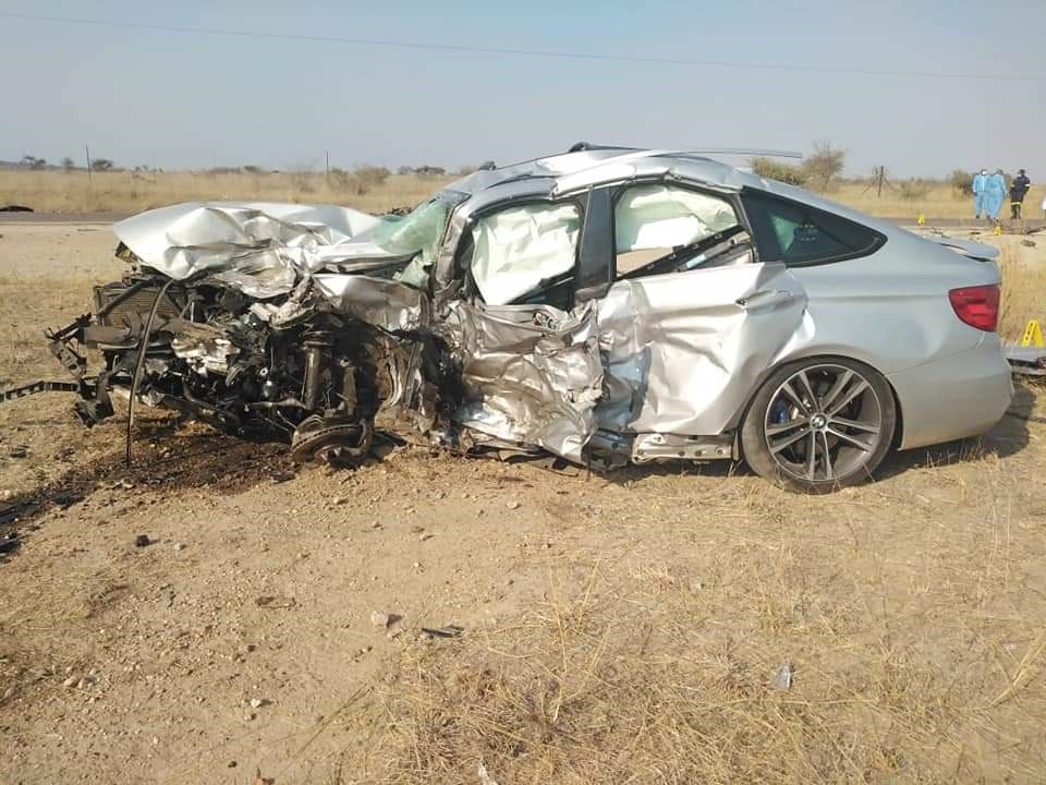 The remains of one of the vehicles in the head-on crash.