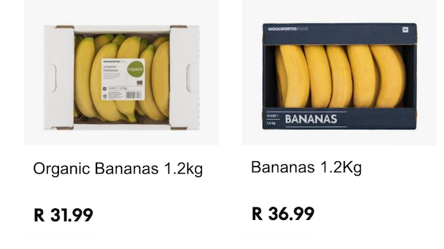 Woolworths organic bananas: cheaper than non-organ