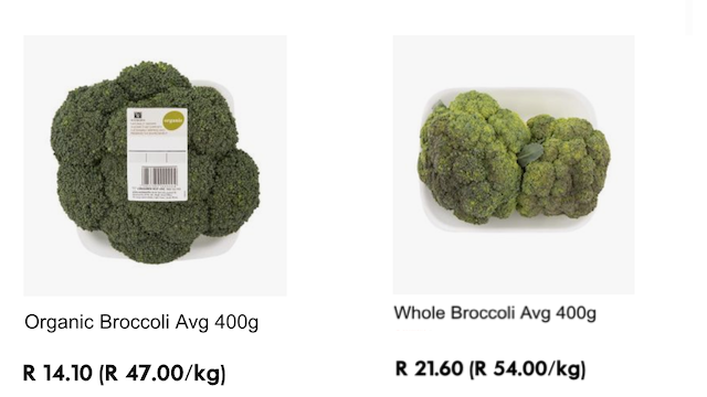 Woolworths organic broccoli: cheaper than non-orga