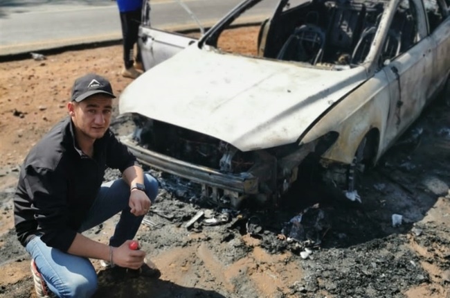 Jaco says he narrowly escaped with his life after his car suddenly caught fire and exploded moments later. (Photo: Supplied) 