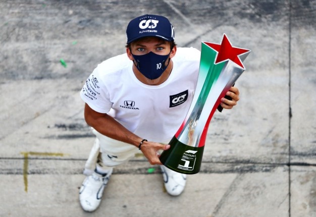 Race winner Pierre Gasly of France and Scuderia AlphaTauri celebrates during the F1 Grand Prix of Italy. Image: Dan Istitene / Getty