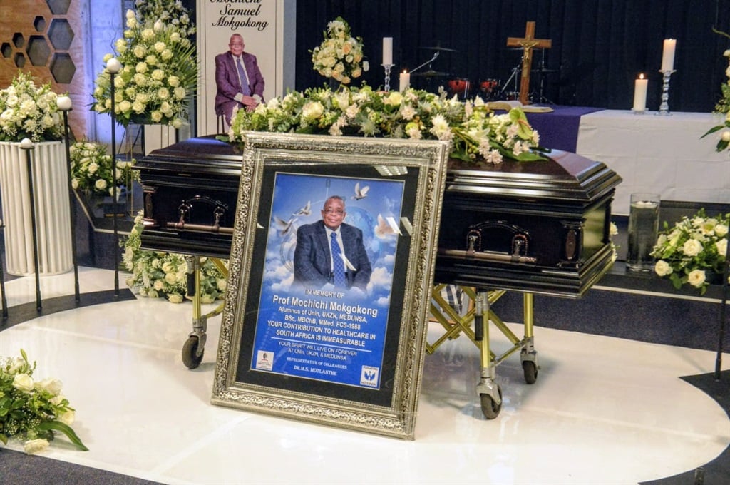 The coffin of Professor Mochichi Samuel Mokgokong during his funeral service. Photos by Raymond Morare 