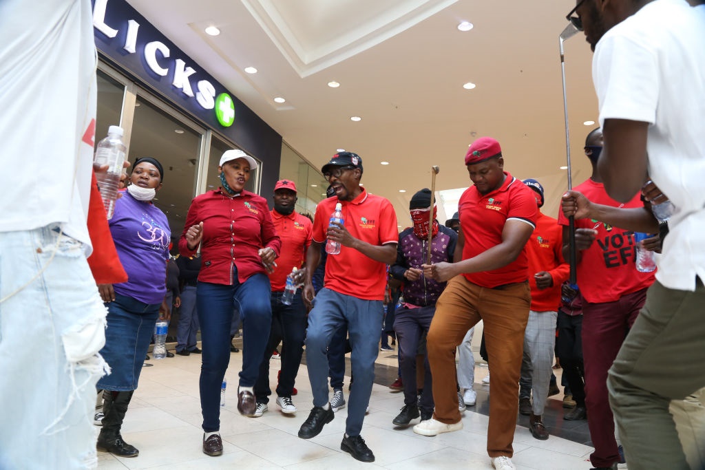 EFF supporters protesting at Mall of Africa Clicks