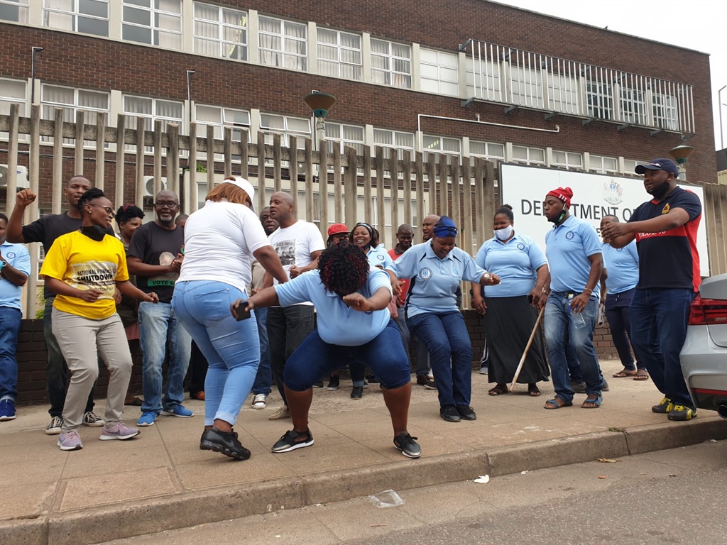 UTT members protest outside a mortuary in Durban.