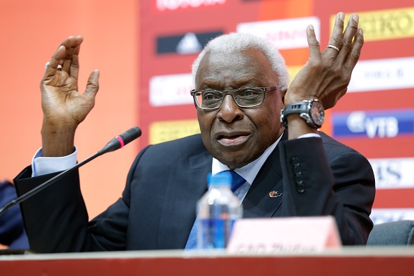 BEIJING, CHINA - AUGUST 30:  IAAF President Lamine Diack attends the IAAF and Local Organising Committee (LOC) press conference during day nine of the 15th IAAF World Athletics Championships Beijing 2015 at Beijing National Stadium on August 30, 2015 in Beijing, China.  (Photo by Lintao Zhang/Getty Images for IAAF)