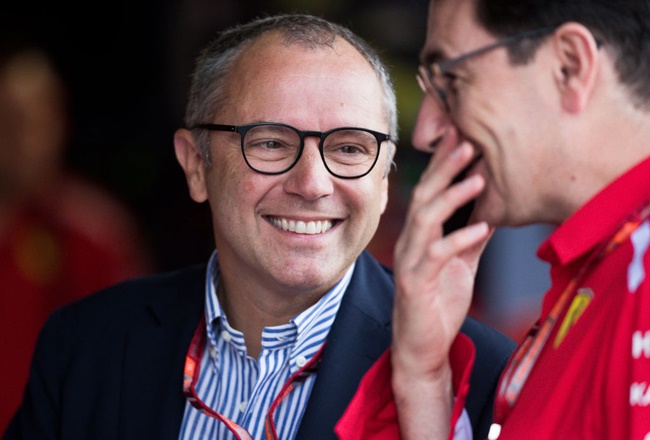 Former Ferrari Team Principal Stefano Domenicali talks in the Ferrari garage during final practice for the Formula One Grand Prix of Italy at Autodromo di Monza on September 1, 2018 in Monza, Italy.  (Photo by Lars Baron/Getty Images)