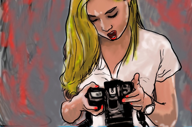 Woman playing around with her camera. (ILLUSTRATION: MICHAEL DE LUCCHI)