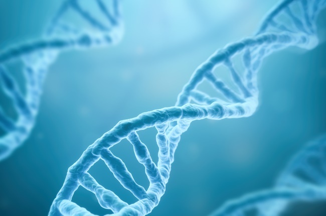 DNA Strands on blue background , 3d render