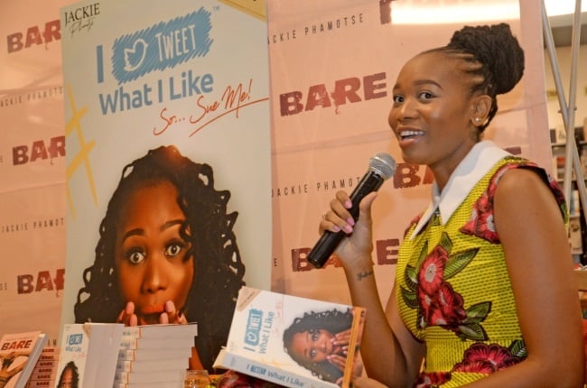 Jackie Phamotse during the 2019 launch of her book, I Tweet What I Like So Sue Me, in Sandton. The controversial author penned the book after being embroiled in a court battle with media personalities Basetsana and Romeo Kumalo.