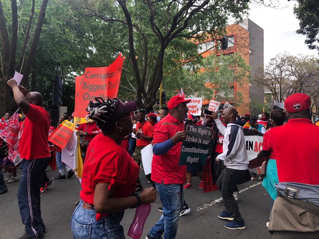 Cosatu president Zingiswa Losi led the banded unions from Burgers Park, in the heart of Pretoria, to the National Treasury building. Picture: City Press