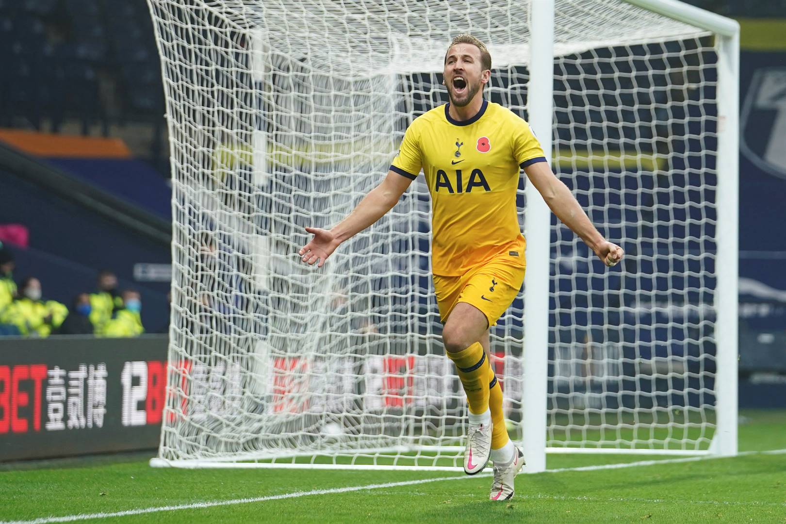 Harry Kane van Tottenham Hotspur ná sy 150ste Premierliga-doel. Foto: AP