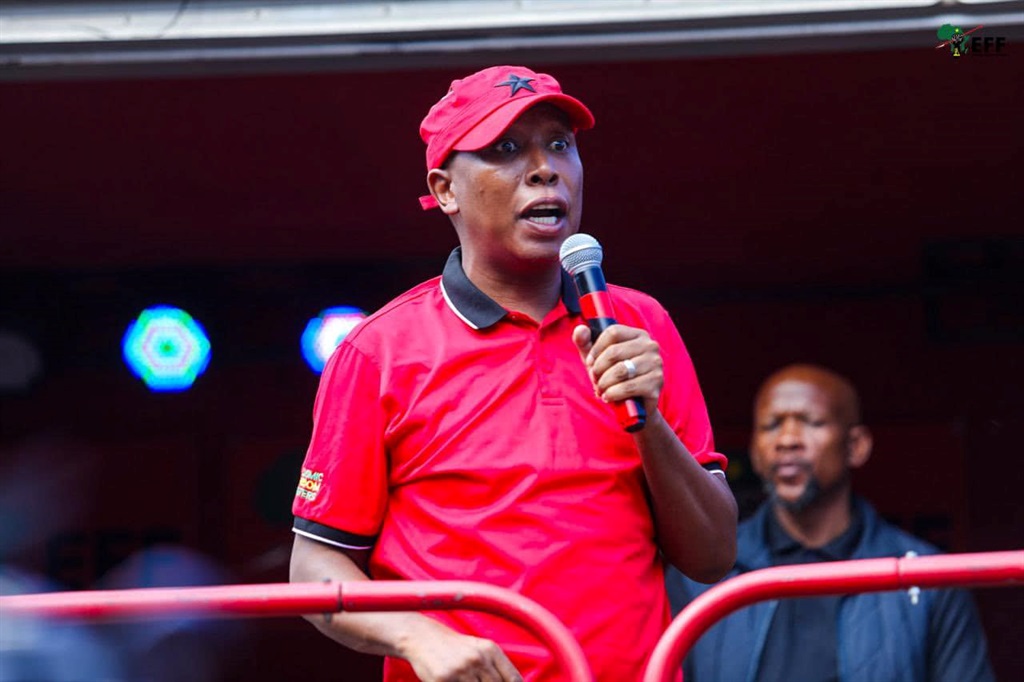 EFF president Julius Malema addresses party supporters in Durban. 