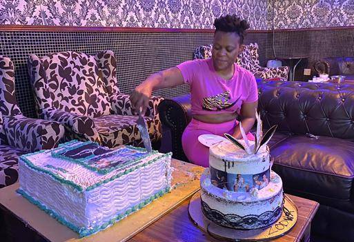 Zodwa Wabantu cuts her birthday cake on the third day of her birthday celebration at Sunnyside Lifestyle Lounge in Tshwane.                Photo by Aaron Dube