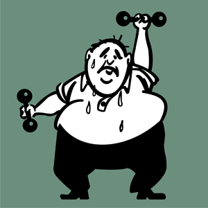 Overweight man with dumbbells