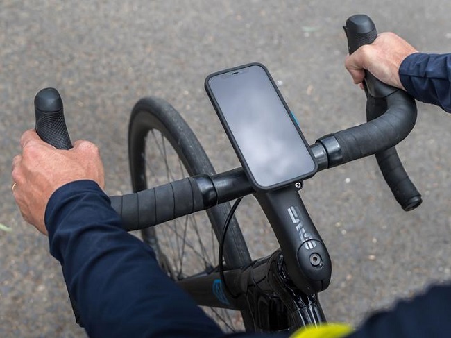 Considering what they cost, should you really be riding with an iPhone on the handlebar? (Photo: QuadLock)