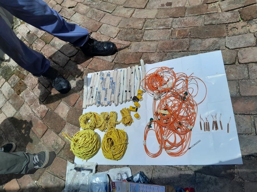 Some of the explosives used in illegal mining that the Hawks confiscated. 