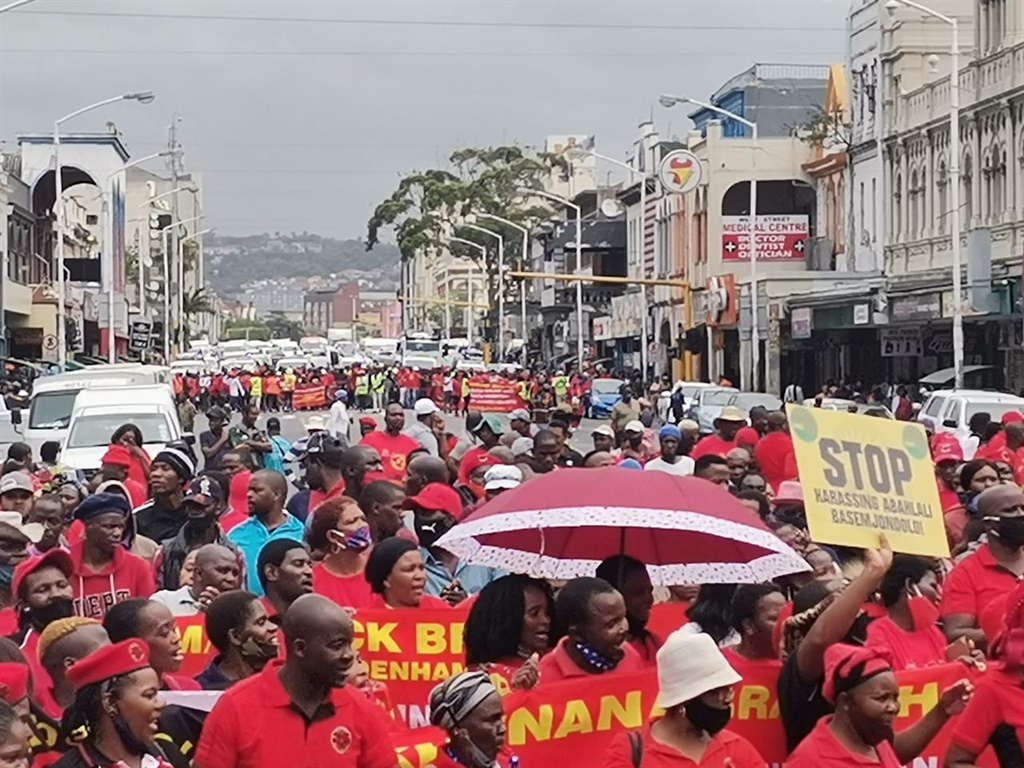 The Abahlali baseMjondolo marching on the streets of Durban heading to the city hall. Photo: Supplied.