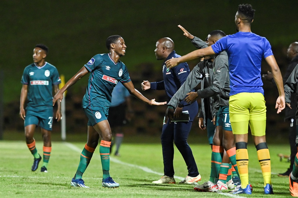 DURBAN, SOUTH AFRICA - DECEMBER 13:  AmaZulu FC celebrates scoring during the DStv Premiership match between AmaZulu FC and Sekhukhune United at King Goodwill Zwelithini Stadium, Durban on December 13, 2023 in Durban, South Africa. (Photo by Darren Stewart/Gallo Images),?2
