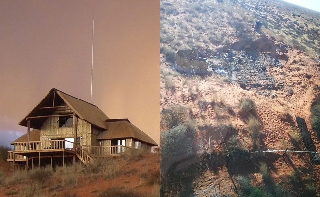 The lodge before and after the devastating fire.