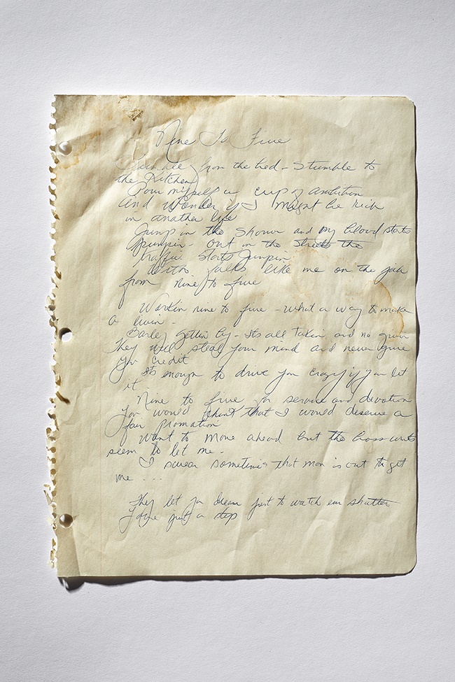 9 to 5 handwritten lyrics Dolly Parton