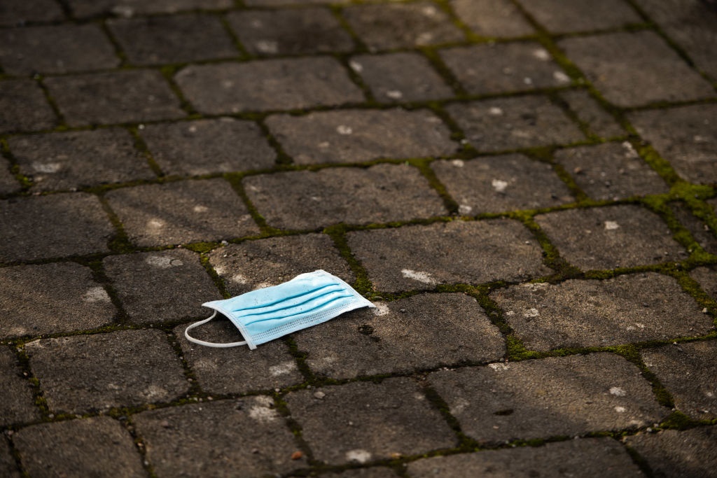 A discarded surgical face mask. Picture: Polly Thomas/Getty Images